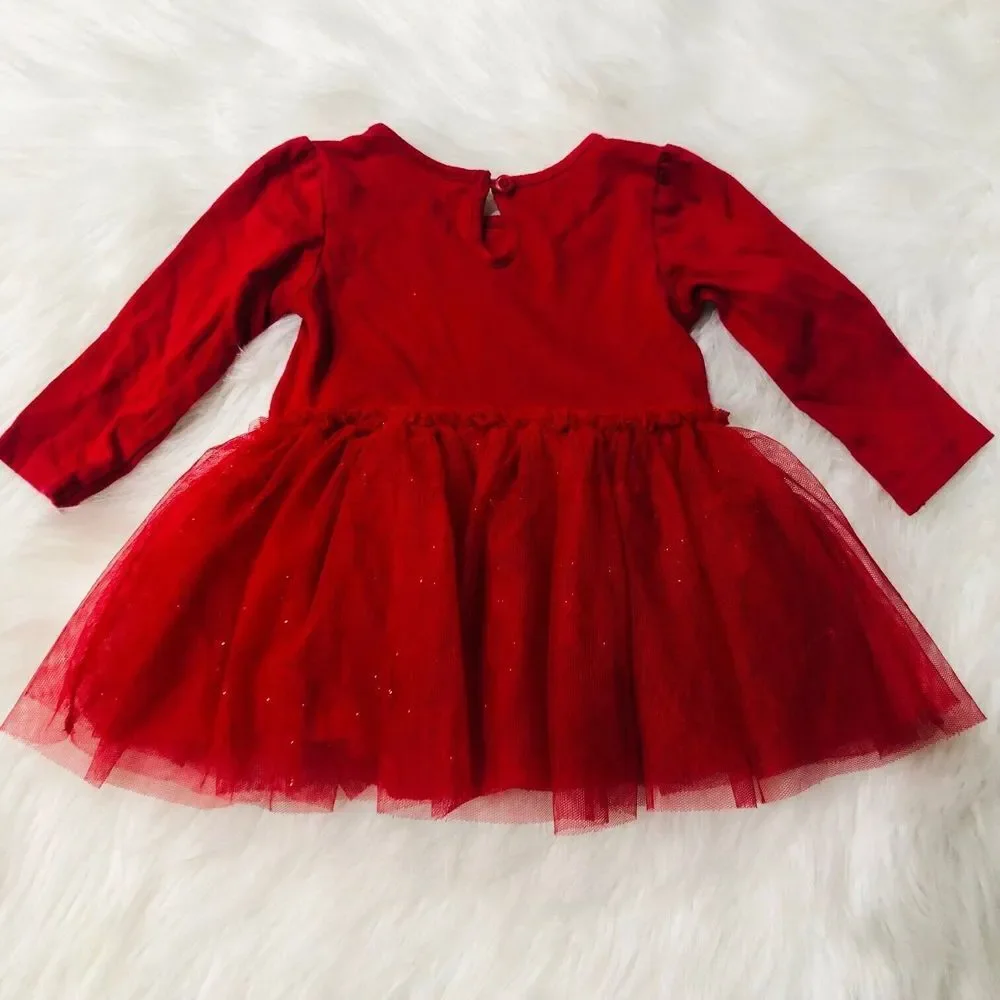 The Childrens Place Tutu Christmas‎ Holiday Dress Long Sleeve Red 3-6 Months